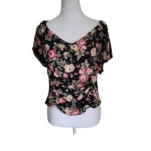 Ambiance Plus Floral Top Black Sz 1X